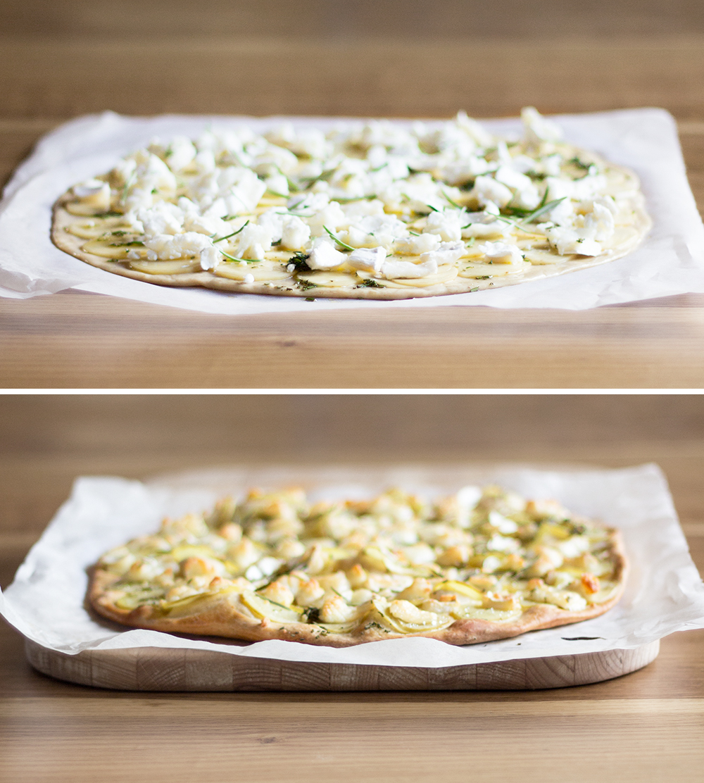 Hvid pizza med kartoffel og gedeost